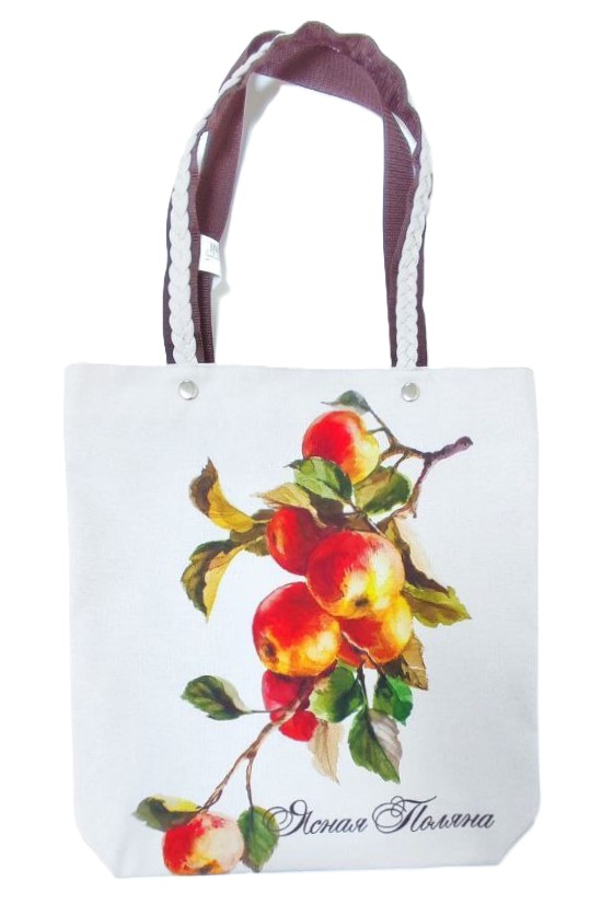 картинка Сумка текстильная с 2-мя ручками "Яблоки" тёмные ручки