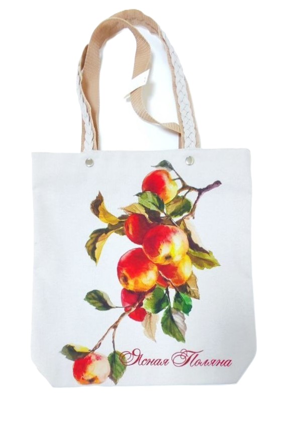 картинка Сумка текстильная с 2-мя ручками "Яблоки" светлые ручки