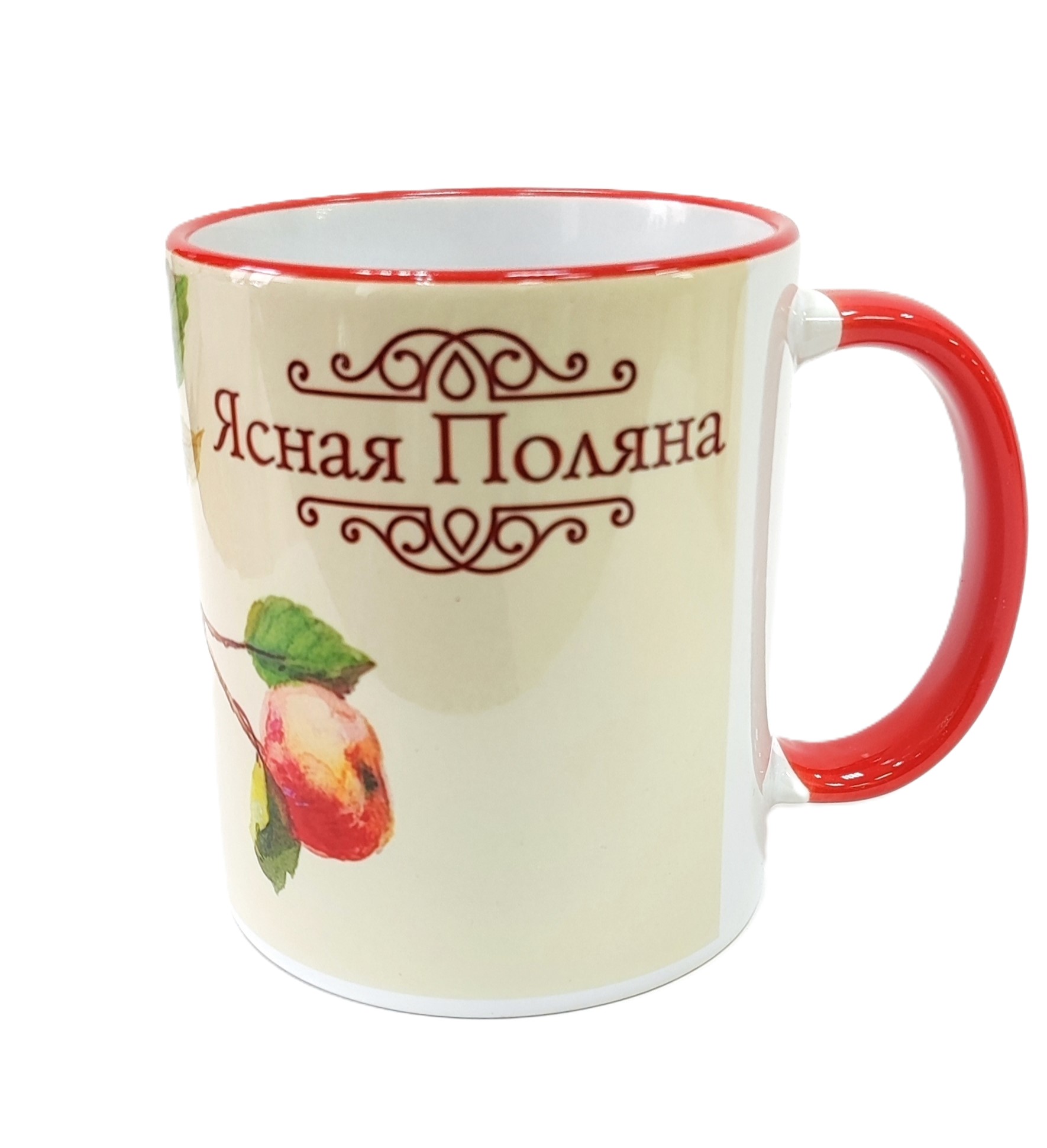 Кружка евро "Яблоки" с цветной ручкой - вид 4